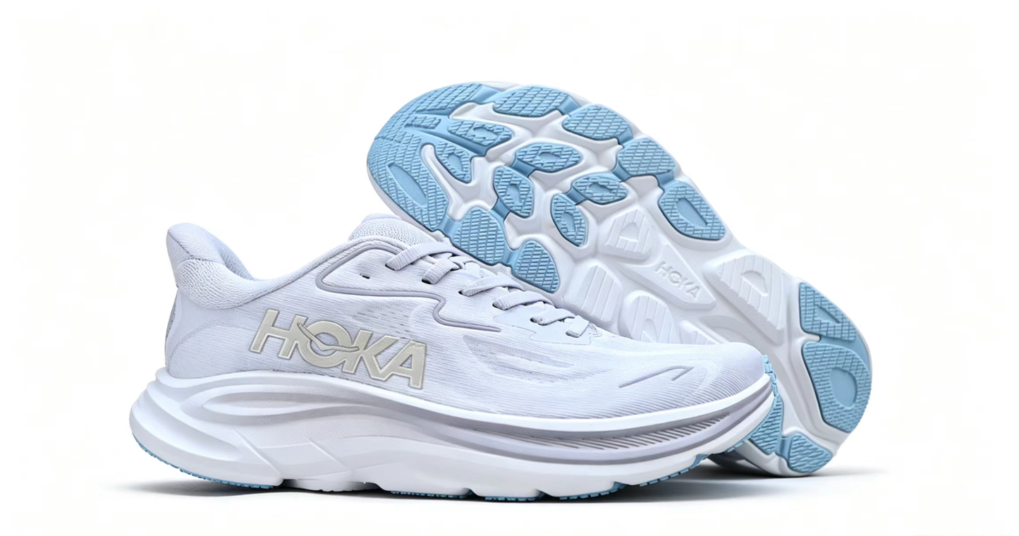 HOKA ONE ONE Clifton 10 – White & Soft Blue Running Shoes