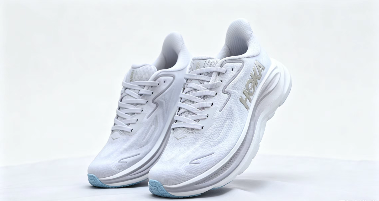 HOKA ONE ONE Clifton 10 – White & Soft Blue Running Shoes