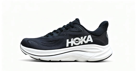 HOKA ONE ONE Clifton 10 – Black/White Ultra-Cushioned Running Shoes