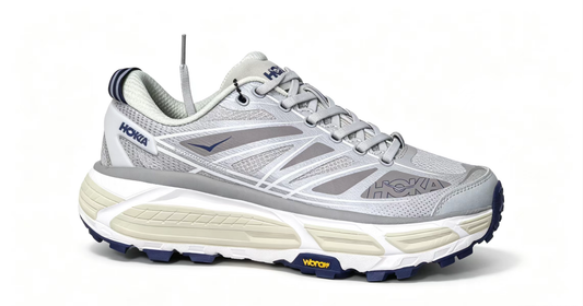 HOKA ONE Mafate 2 – Trail Running Shoes, Grey/White/Navy, Vibram Outsole